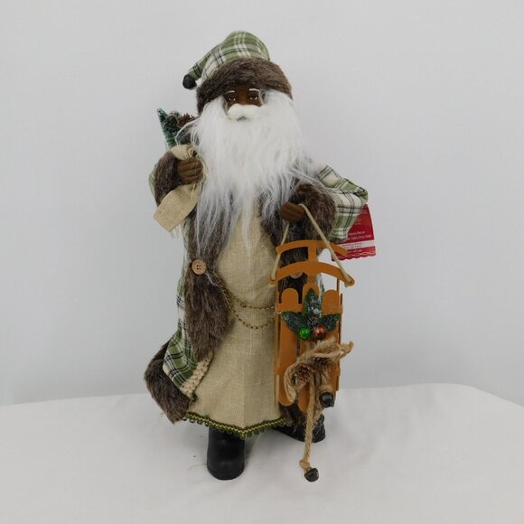 Ashland Other - African American Black Santa Figure Ashland Holiday Pines Green Brown Woodland